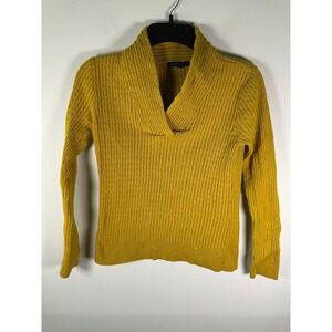 Jeanne Pierre Sweater Womens S Cable Knit Shawl Collar 100% Cotton Mustard READ